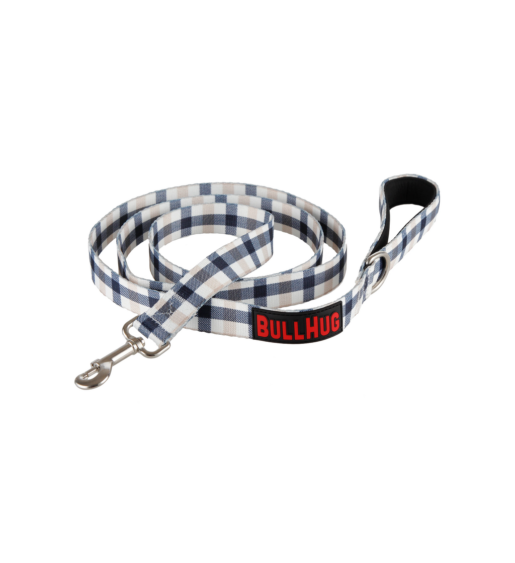 Blue & Tan Plaid BullHug Dog Harness & Leash Combo