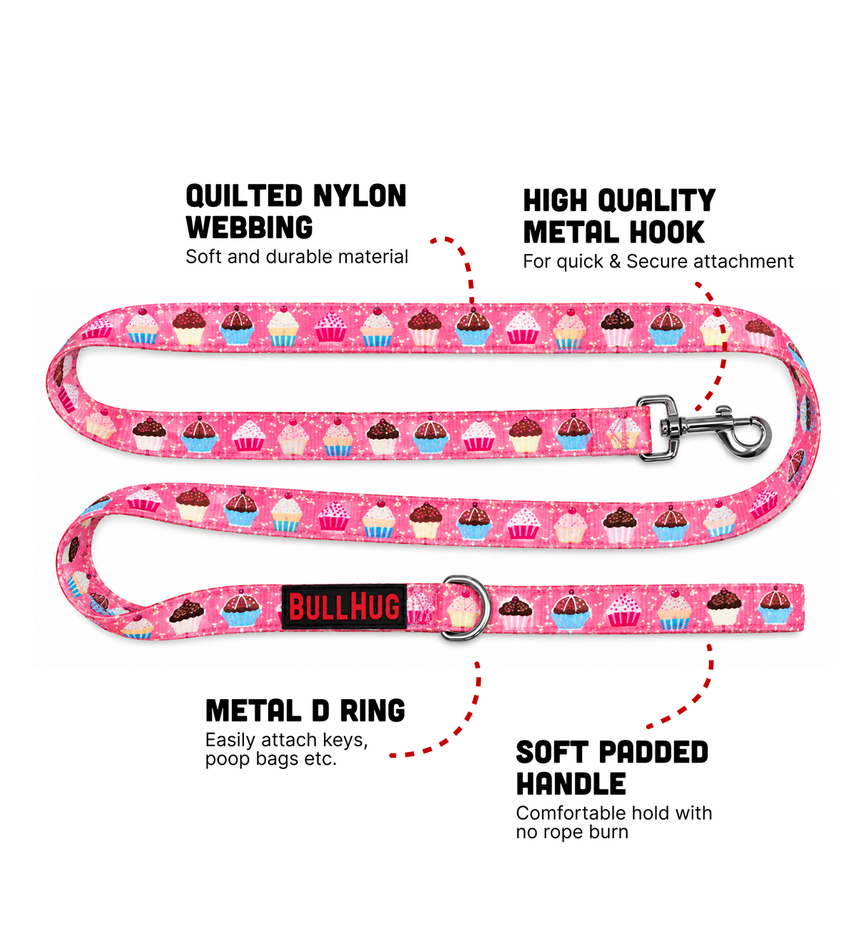 Cupcakes BullHug 6ft Dog Leash – Padded Handle