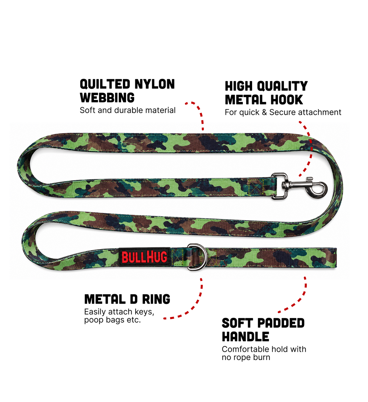 Army Camouflage BullHug 6ft Dog Leash – Padded Handle