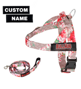 Pink Floral BullHug Dog Harness & Leash Combo