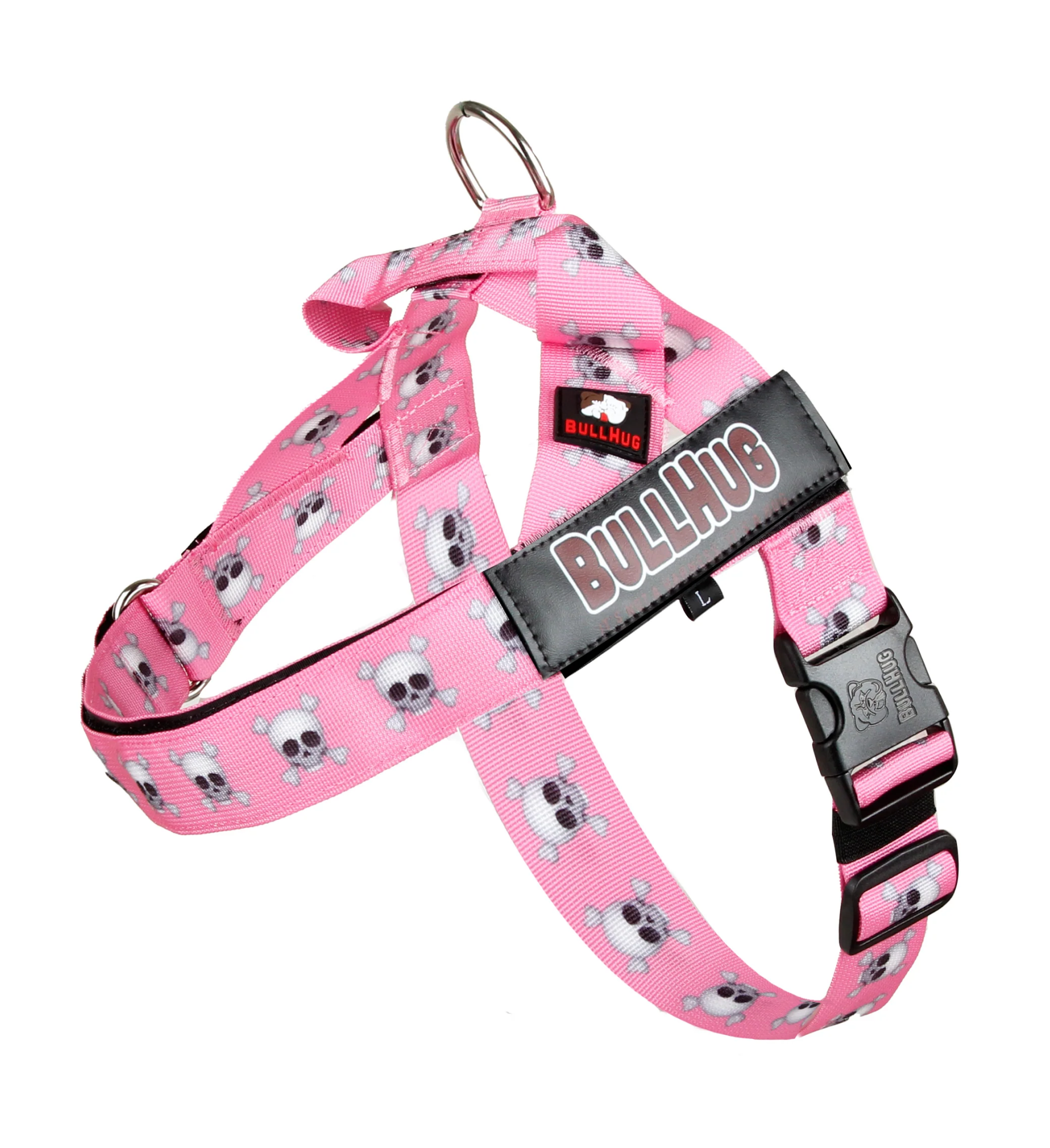 Pink Skulls BullHug Dog Harness – Non-Choking, Adjustable