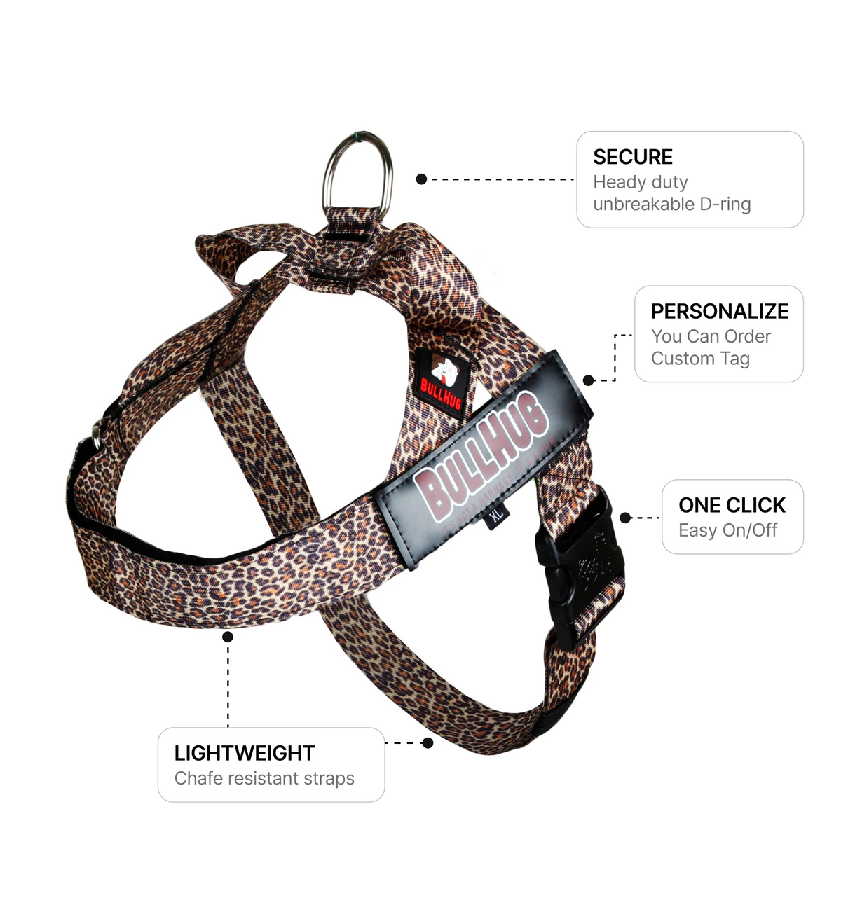 Leopard BullHug Dog Harness – Non-Choking, Adjustable