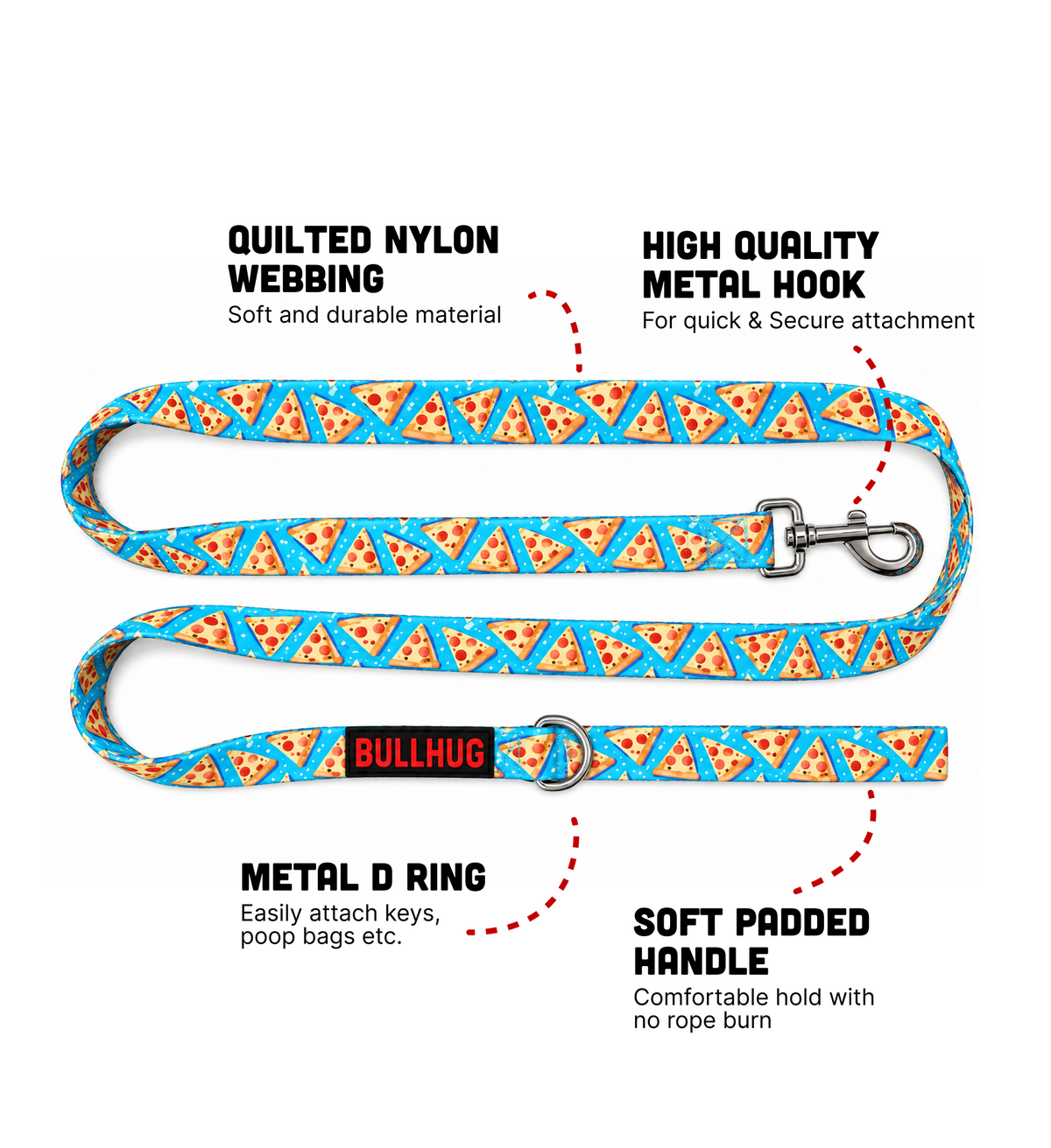 Pizza BullHug 6ft Dog Leash – Padded Handle