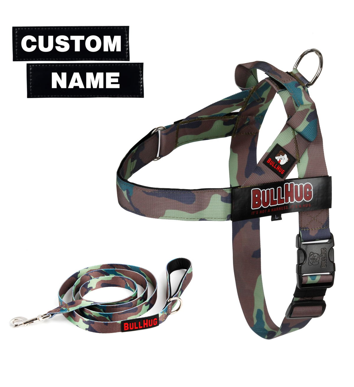 Army Camouflage BullHug Dog Harness & Leash Combo