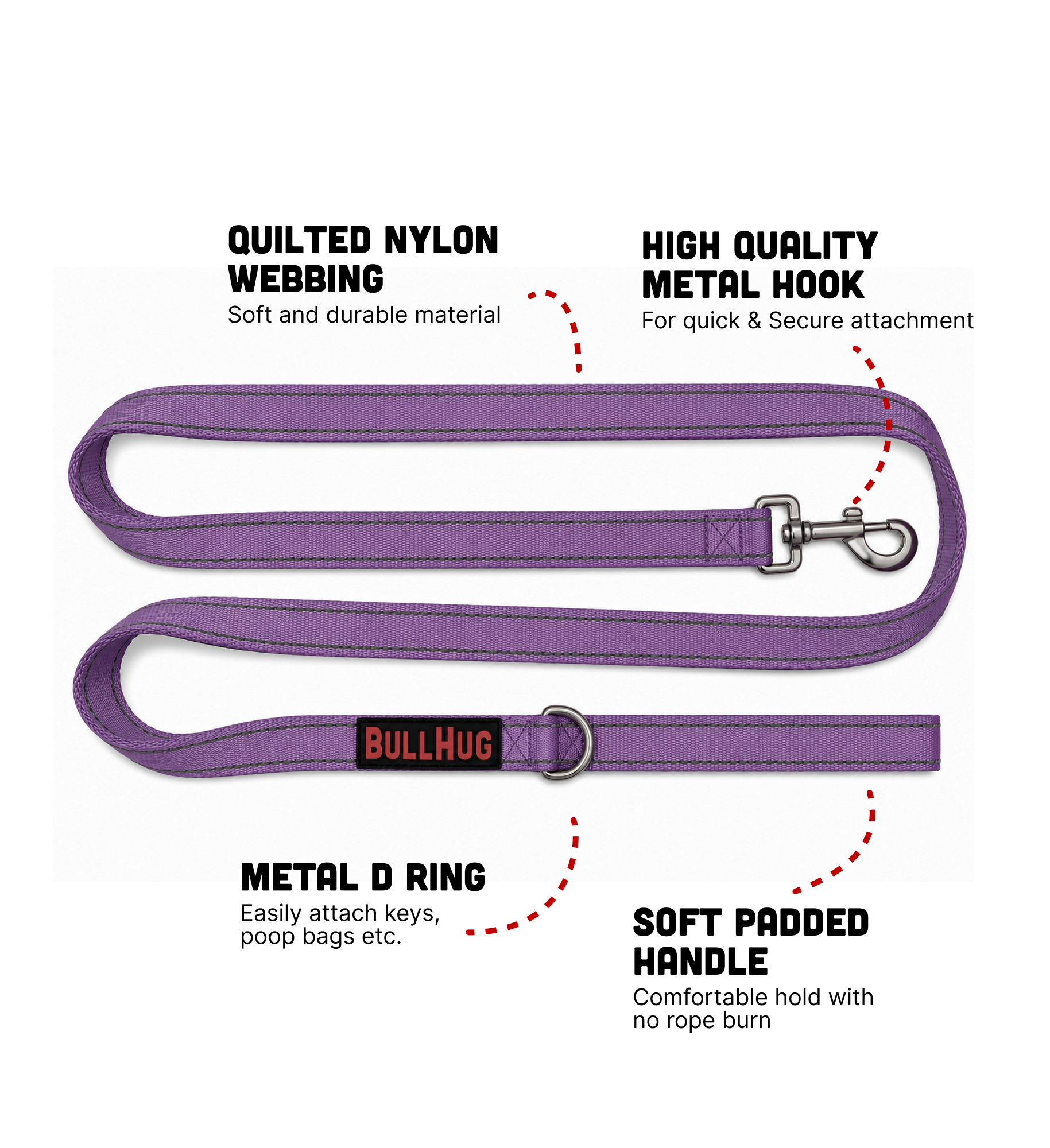 Lavender BullHug 6ft Dog Leash – Padded Handle