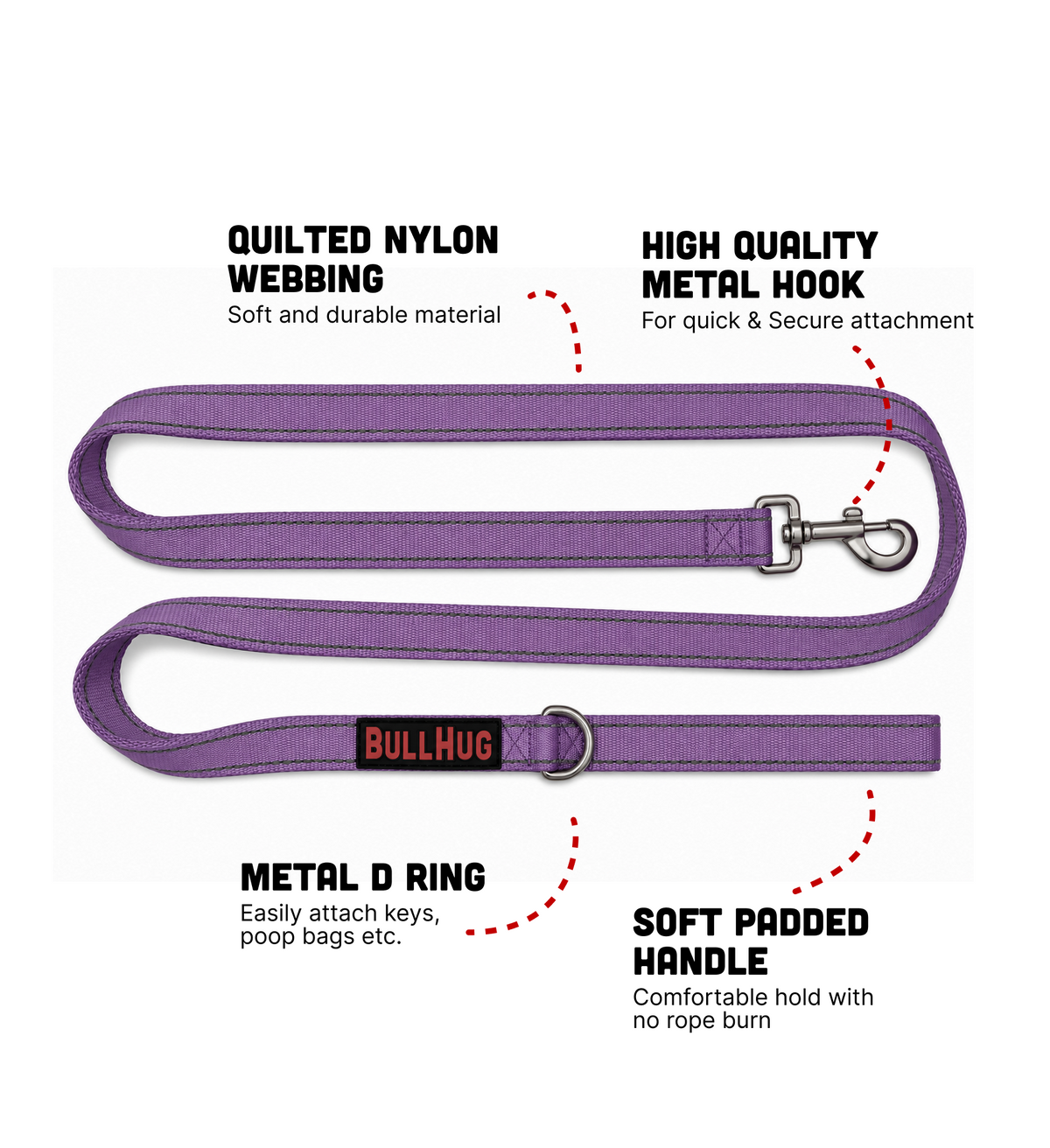 Lavender BullHug 6ft Dog Leash – Padded Handle