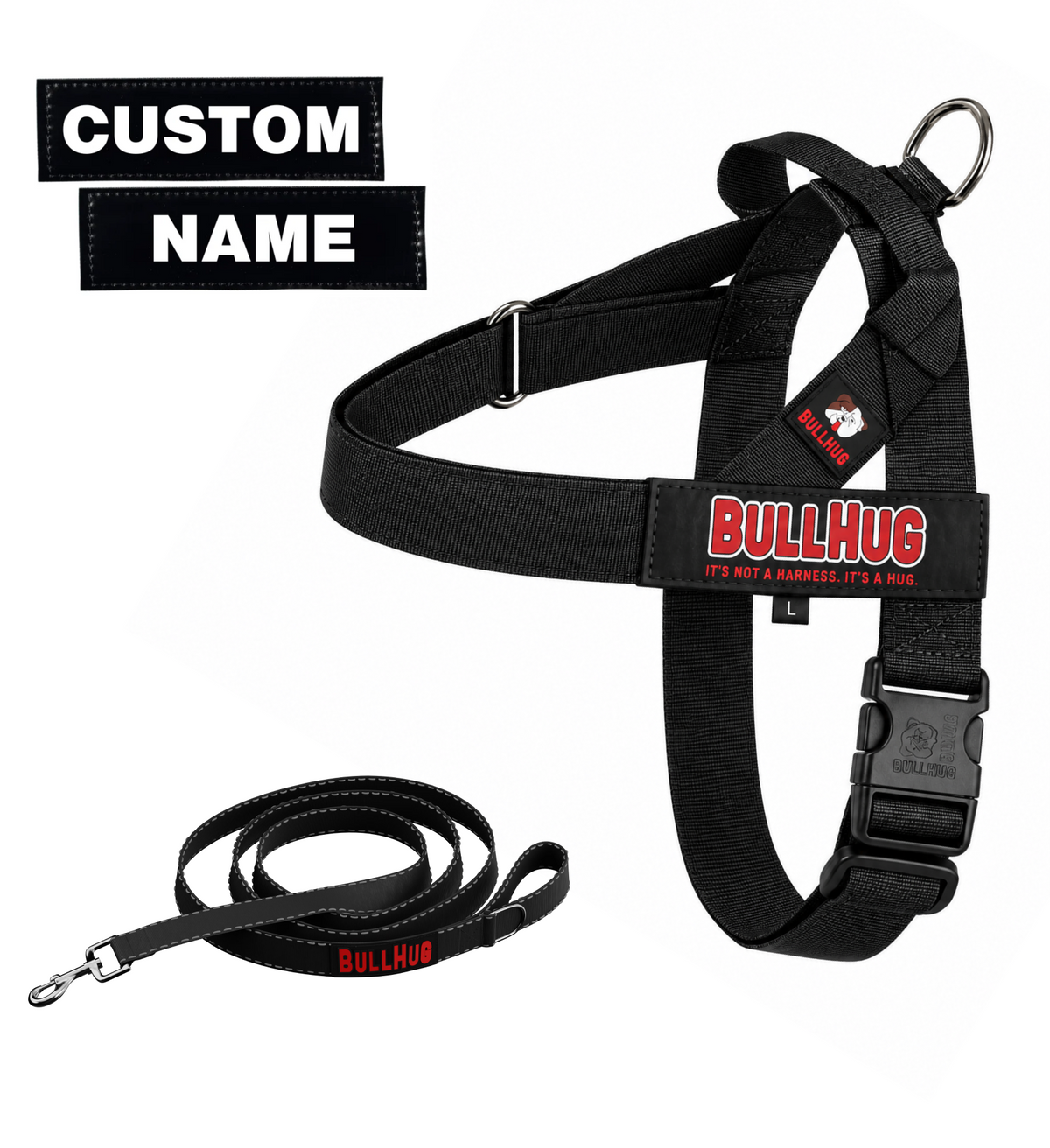 Black BullHug Dog Harness & Leash Combo