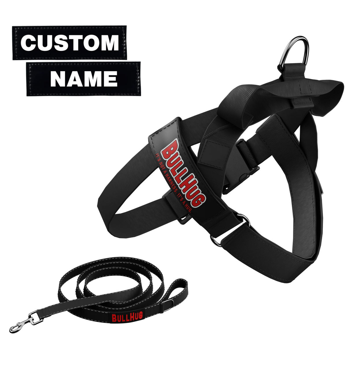 Black BullHug Dog Harness & Leash Combo