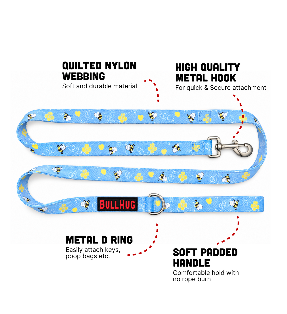 Honeybee BullHug 6ft Dog Leash – Padded Handle