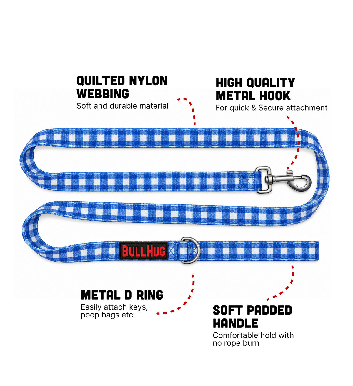 Blue Plaid BullHug 6ft Dog Leash – Padded Handle