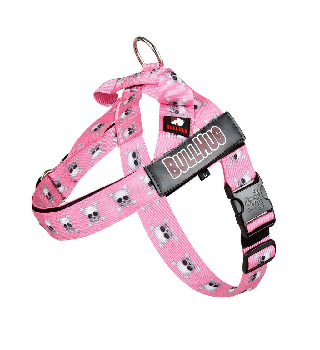 Pink Skulls BullHug Dog Harness & Leash Combo