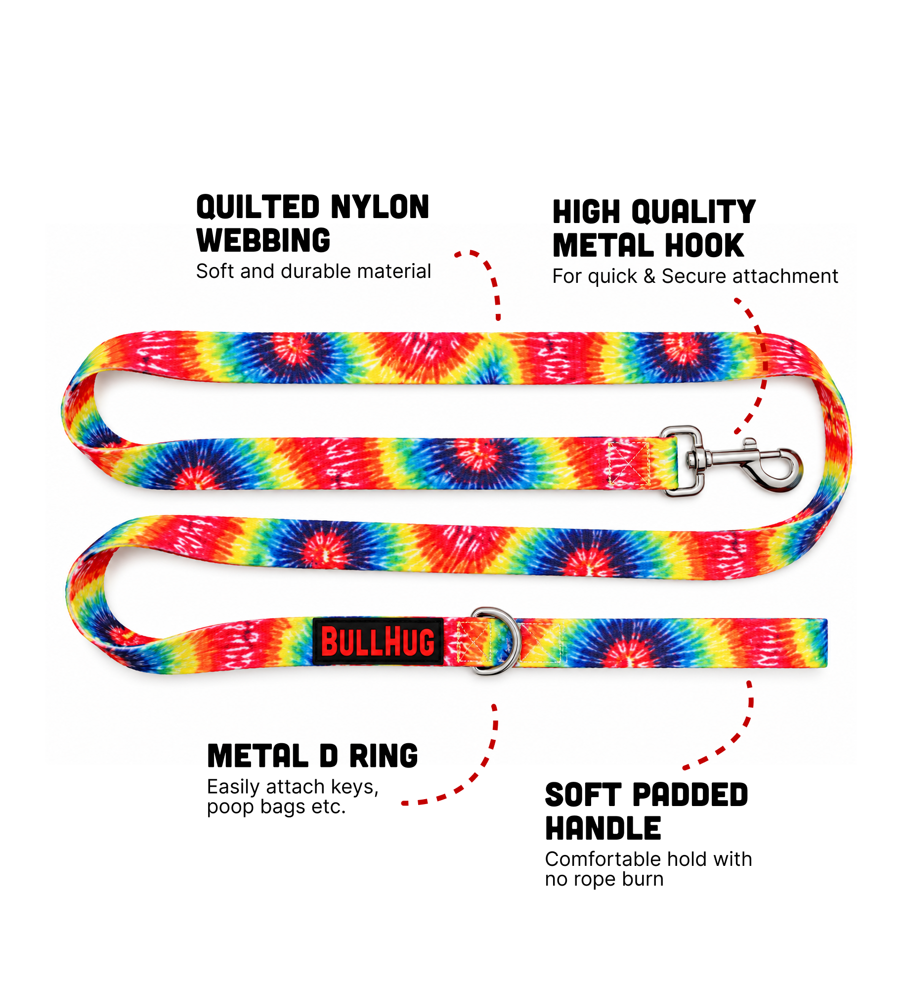 Tie Dye BullHug 6ft Dog Leash – Padded Handle