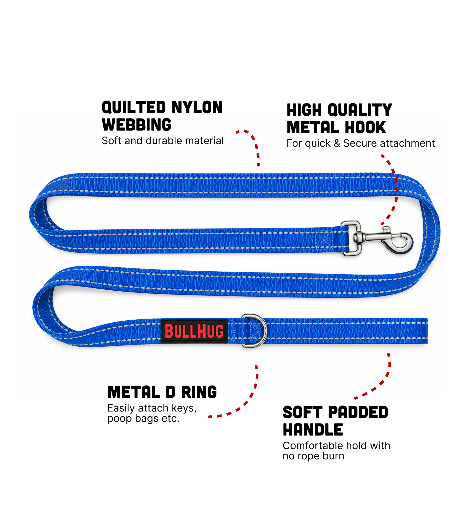 Royal Blue BullHug 6ft Dog Leash – Padded Handle