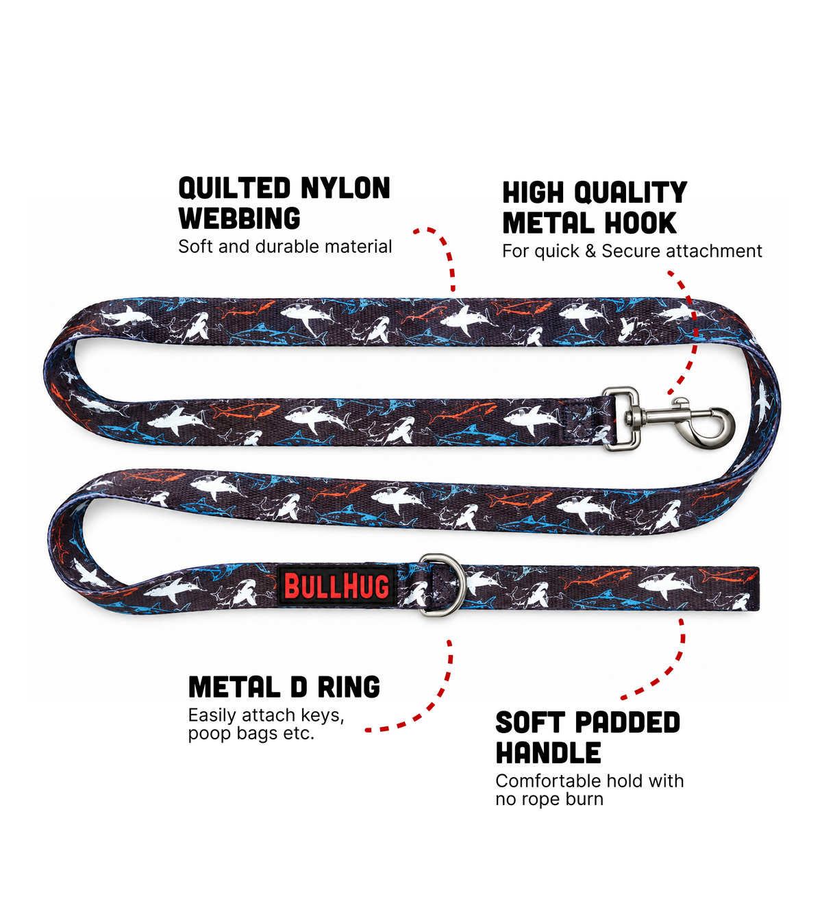 Shark BullHug 6ft Dog Leash – Padded Handle
