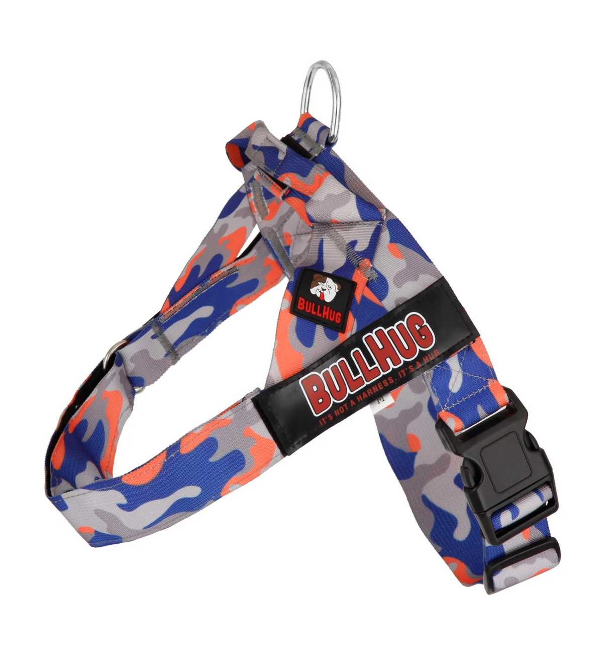 Orange & Royal Blue Camo BullHug Dog Harness – Non-Choking, Adjustable
