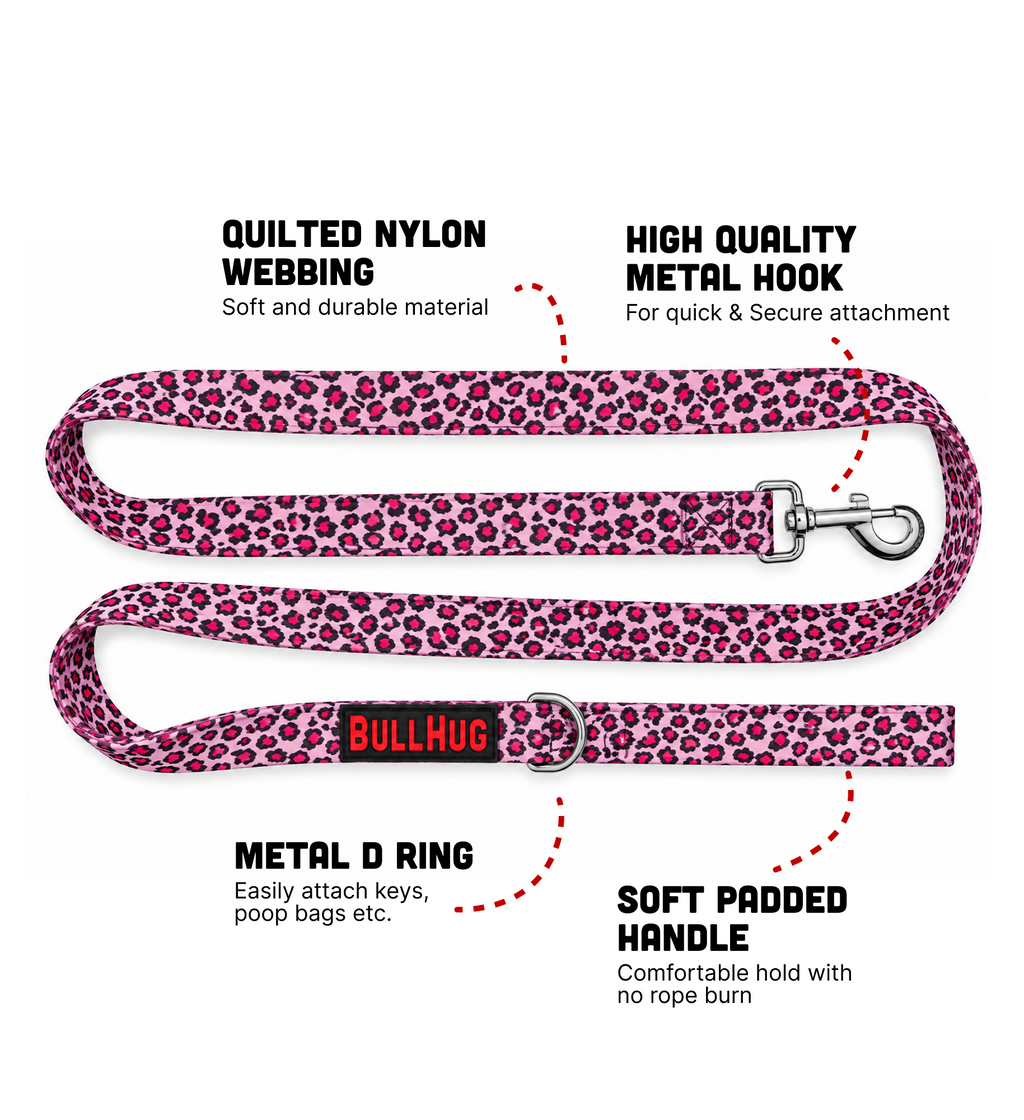 Pink Leopard BullHug 6ft Dog Leash – Padded Handle