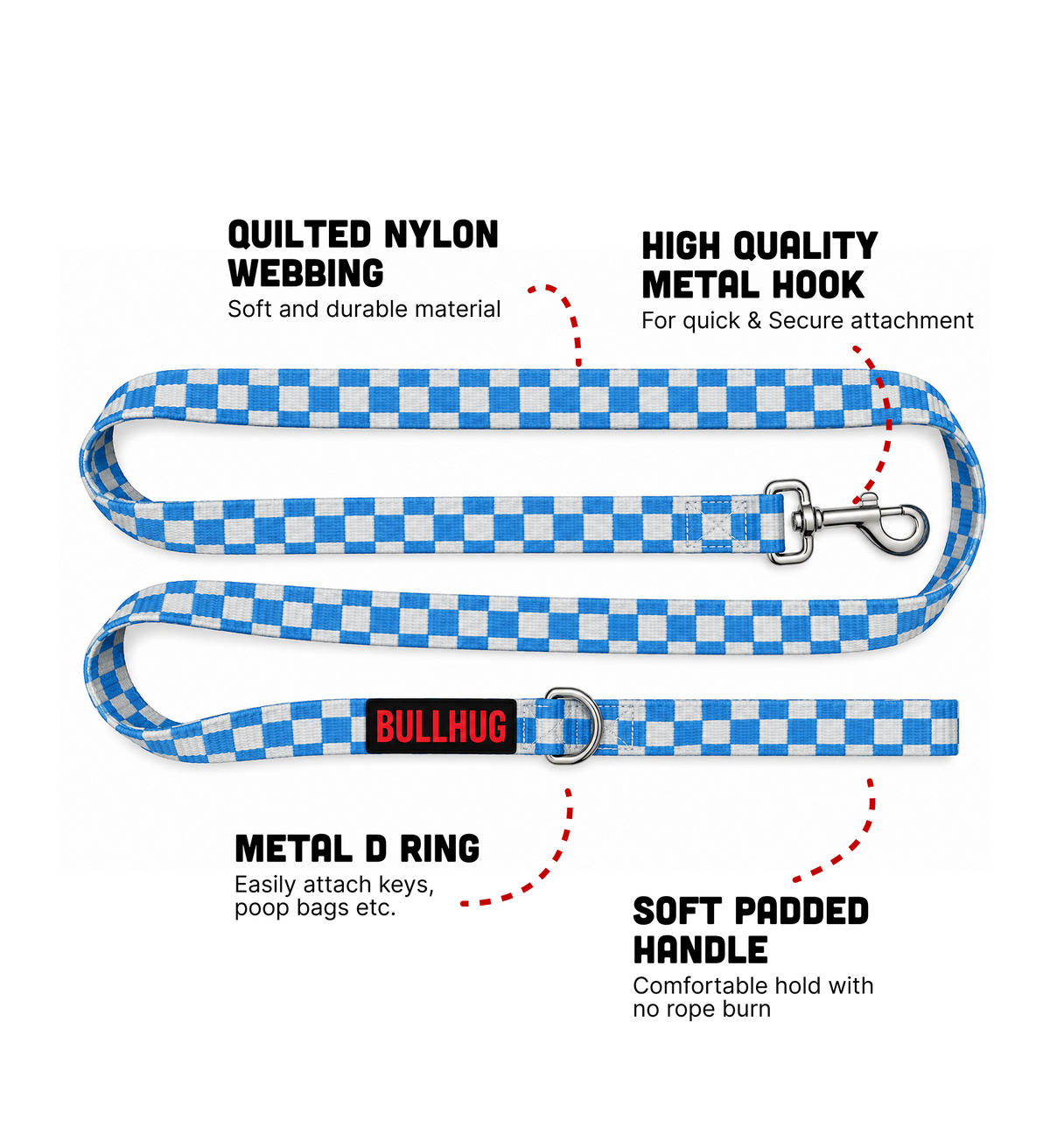 Blue Checkers BullHug 6ft Dog Leash – Padded Handle