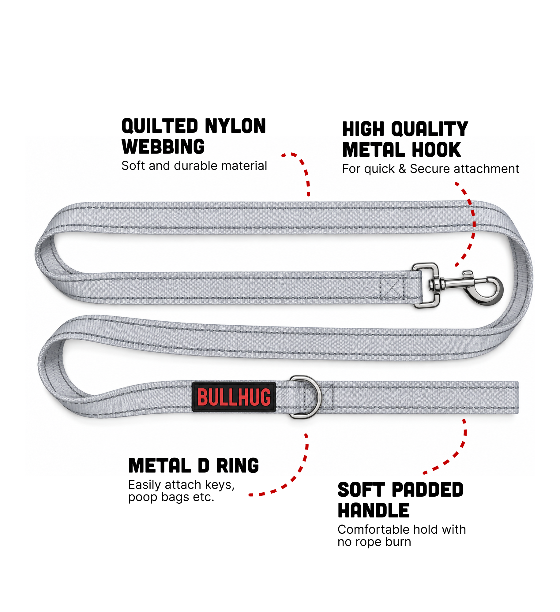 Silver BullHug 6ft Dog Leash – Padded Handle