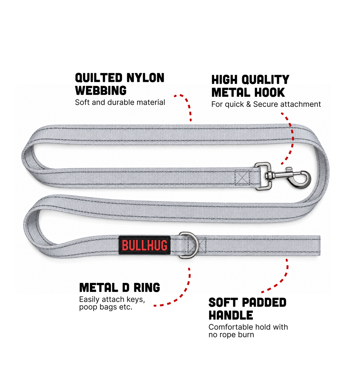 Silver BullHug 6ft Dog Leash – Padded Handle