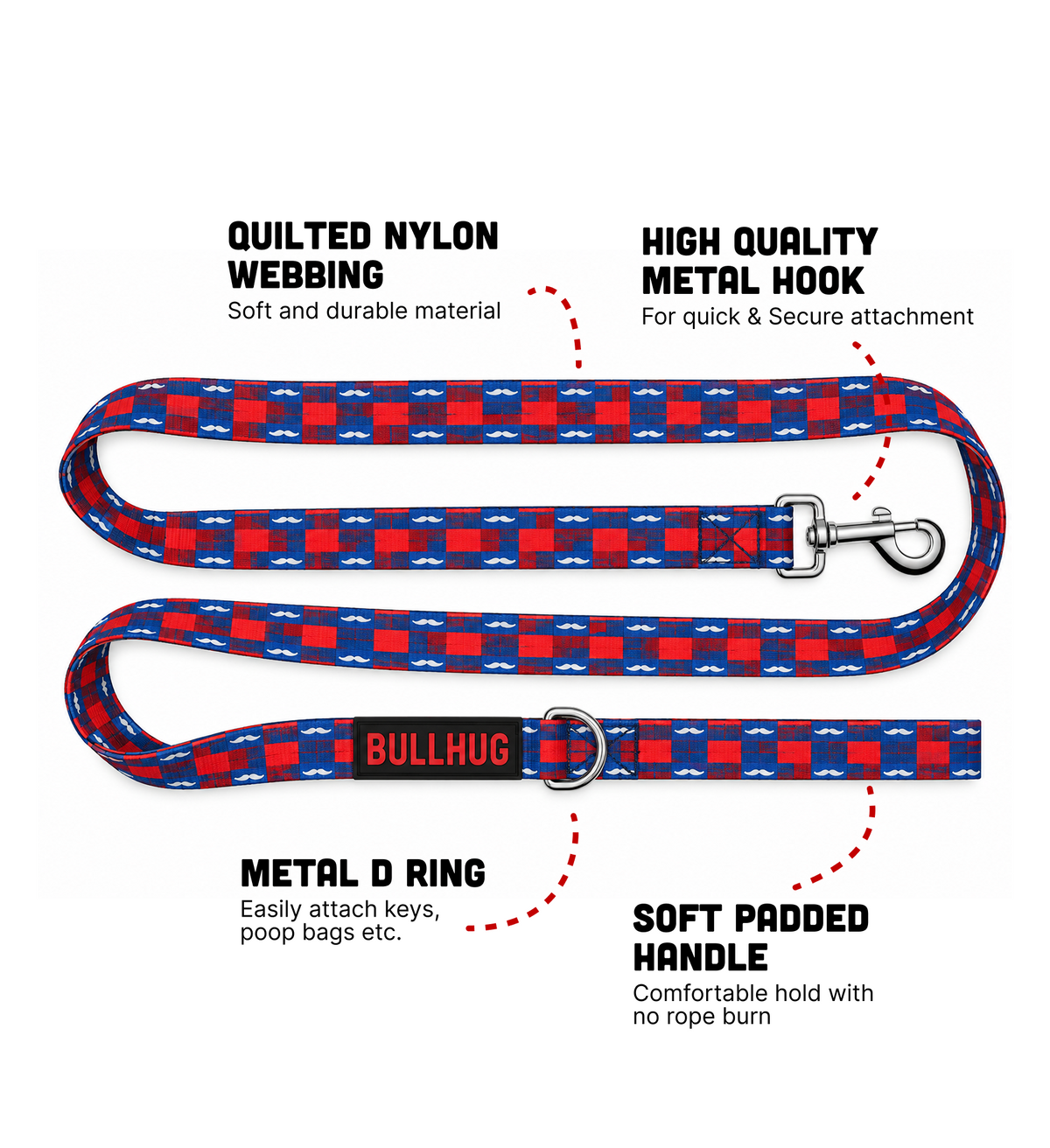 Mustache BullHug 6ft Dog Leash – Padded Handle