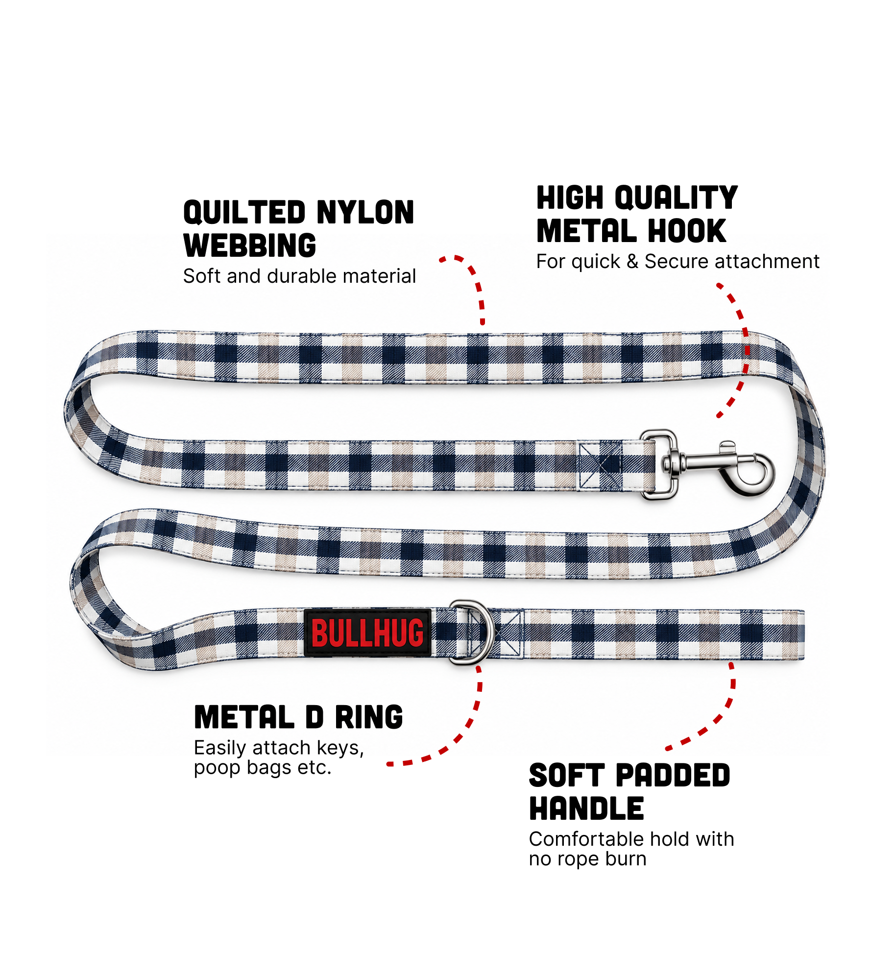Blue & Tan Plaid BullHug 6ft Dog Leash – Padded Handle
