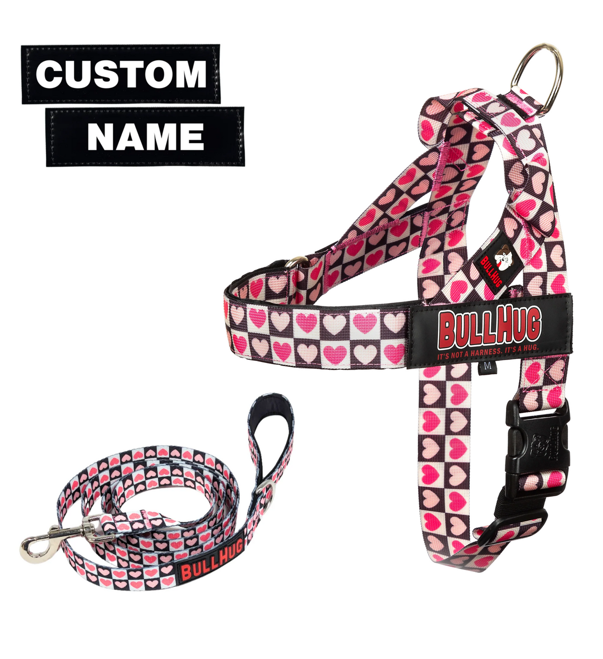 Checkered Hearts BullHug Dog Harness & Leash Combo