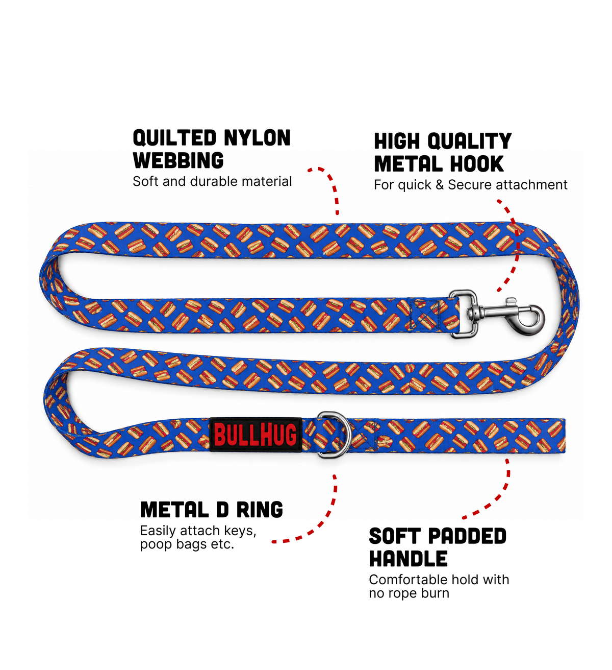 Burger BullHug 6ft Dog Leash – Padded Handle