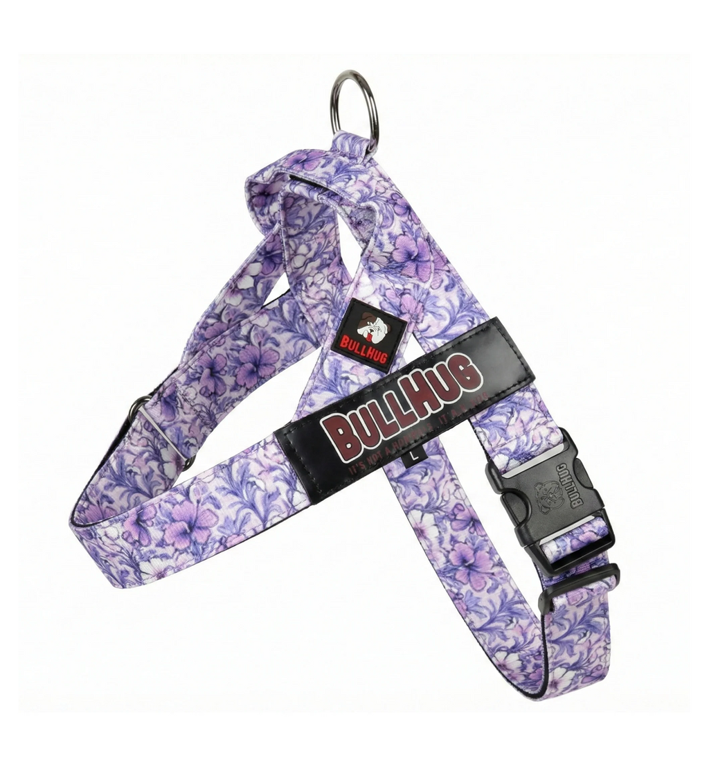 Purple Floral BullHug Dog Harness – Non-Choking, Adjustable