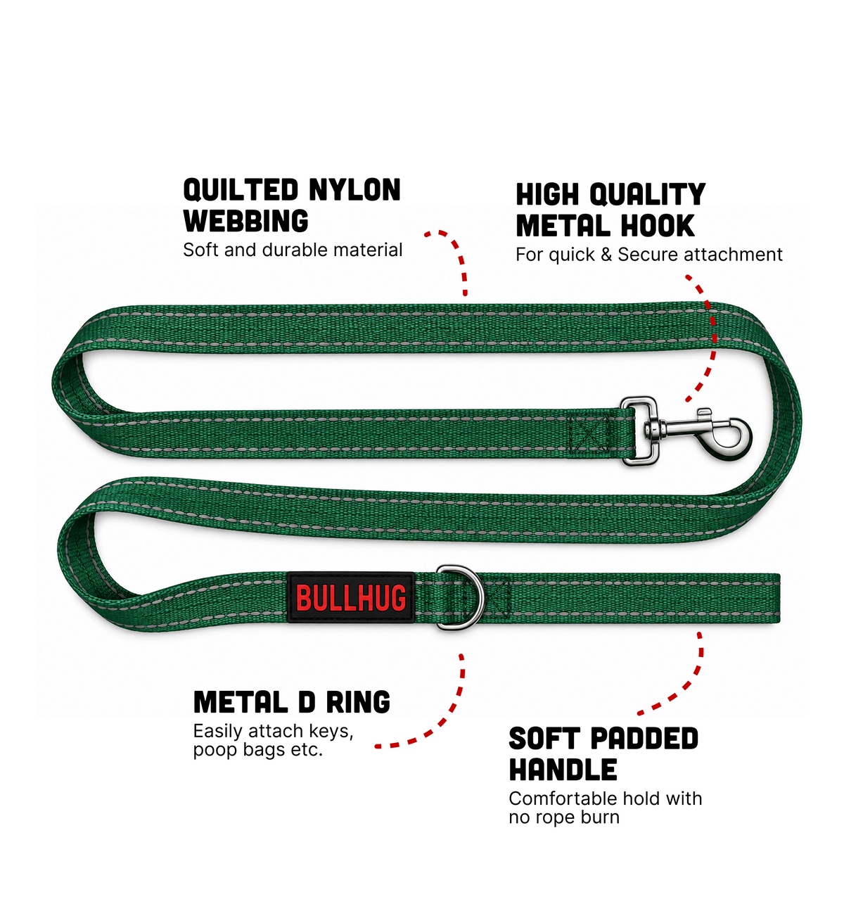 Hunter Green BullHug 6ft Dog Leash – Padded Handle