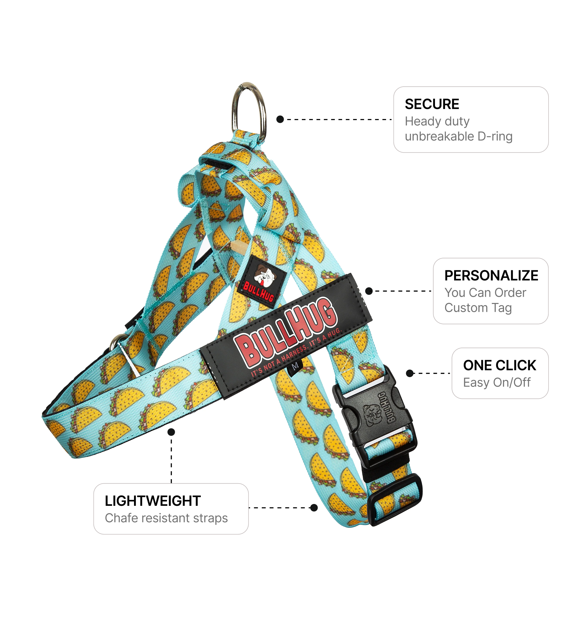 Tacos BullHug Dog Harness – Non-Choking, Adjustable