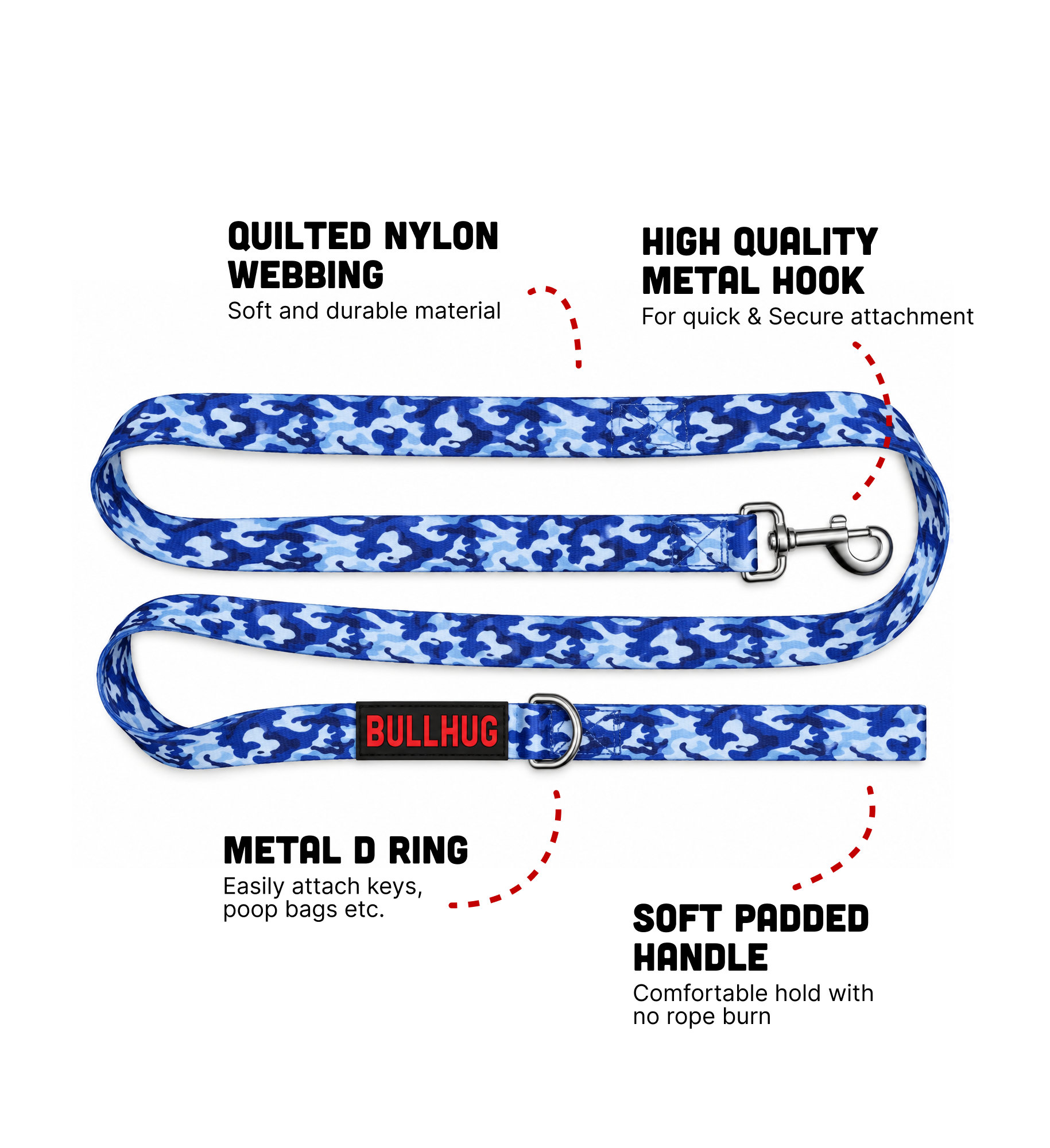 Blue Camouflage BullHug 6ft Dog Leash – Padded Handle
