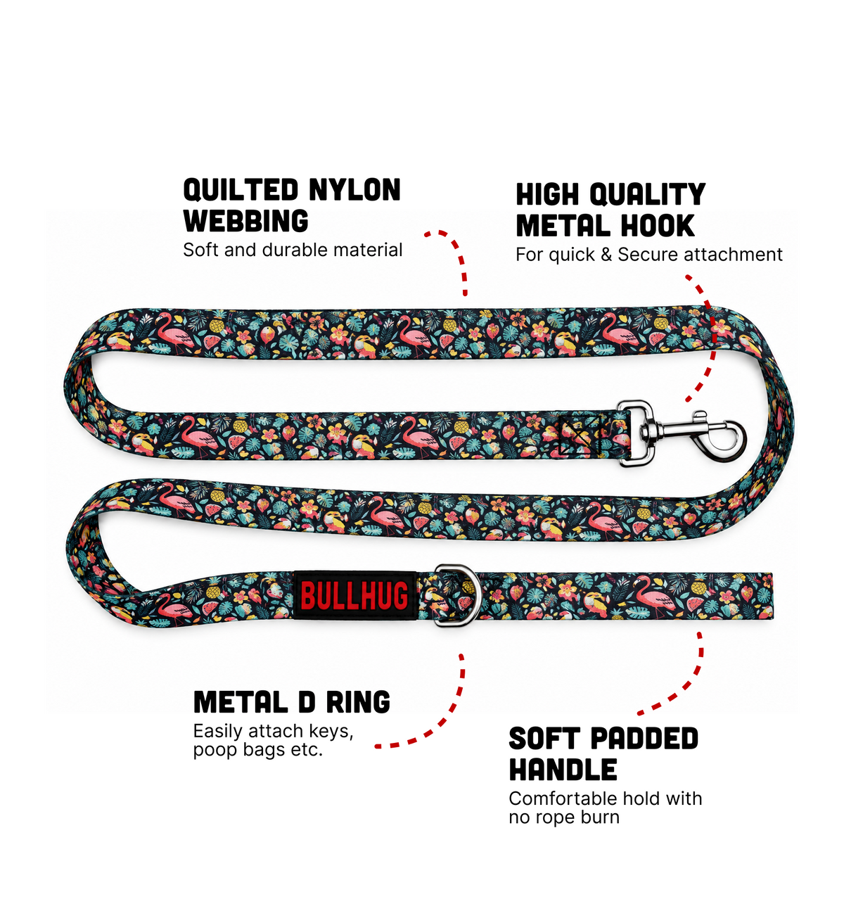 Tropical Birds BullHug 6ft Dog Leash – Padded Handle