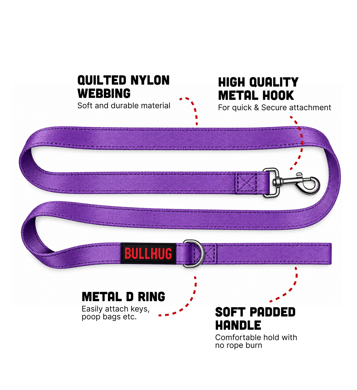 Violet BullHug 6ft Dog Leash – Padded Handle
