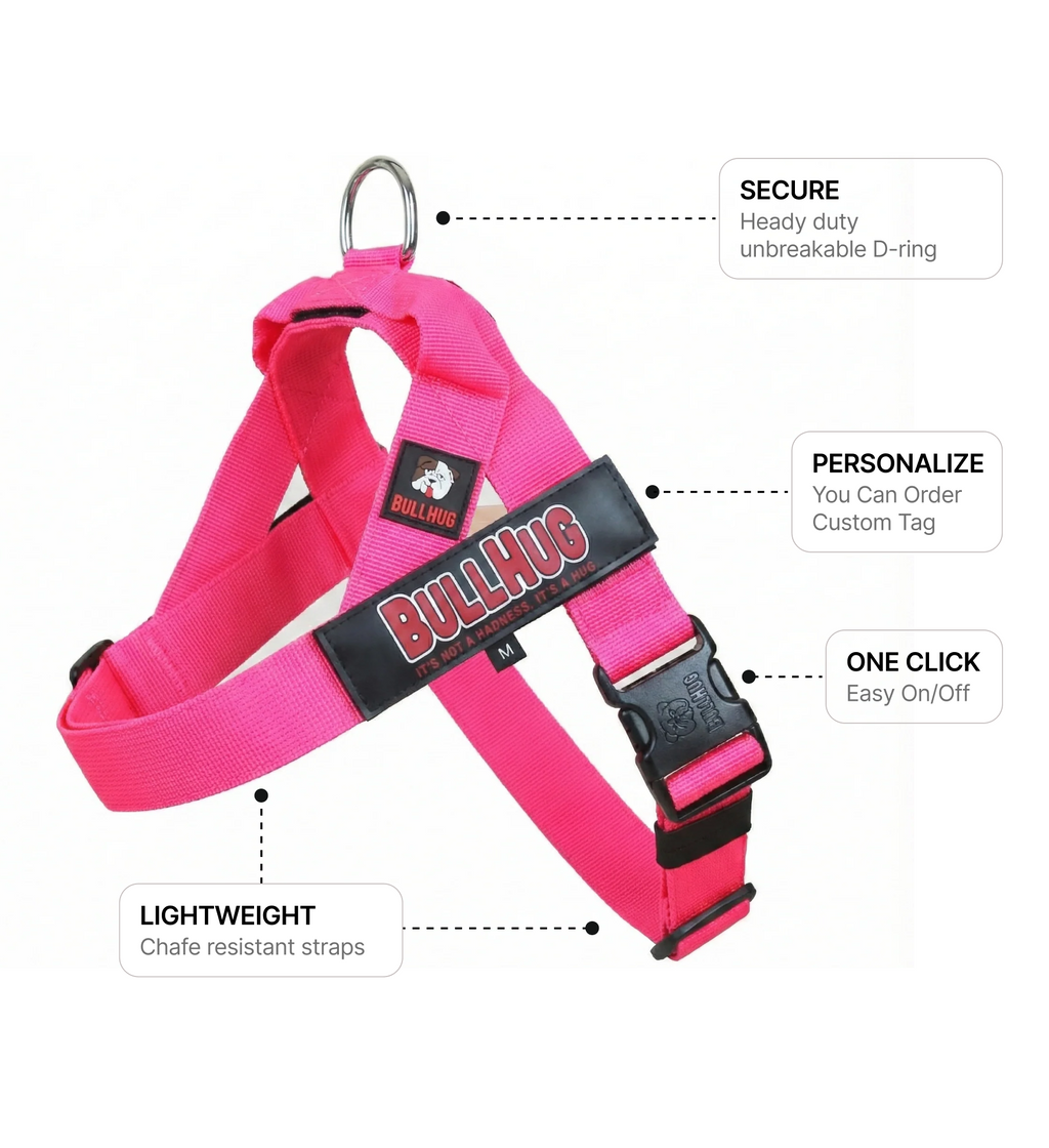 Neon Pink BullHug Dog Harness – Non-Choking, Adjustable