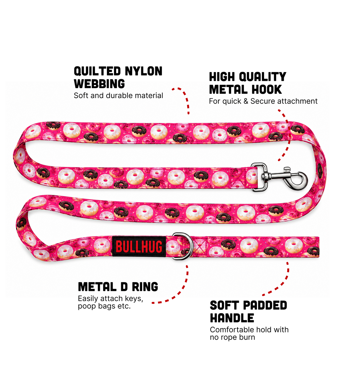 Donuts BullHug 6ft Dog Leash – Padded Handle