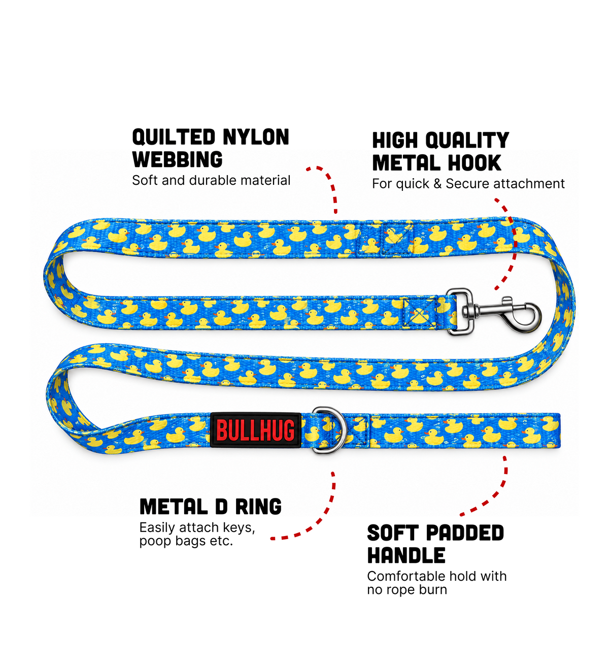 Rubber Ducky BullHug 6ft Dog Leash – Padded Handle