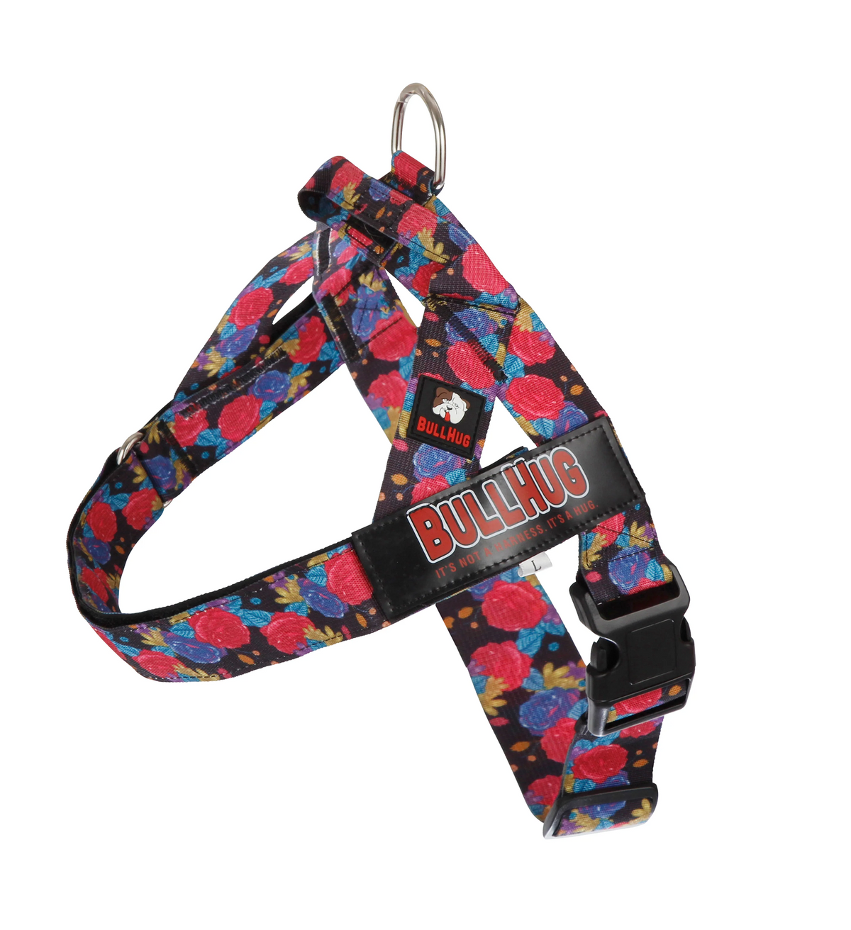 Black Floral BullHug Dog Harness – Non-Choking, Adjustable
