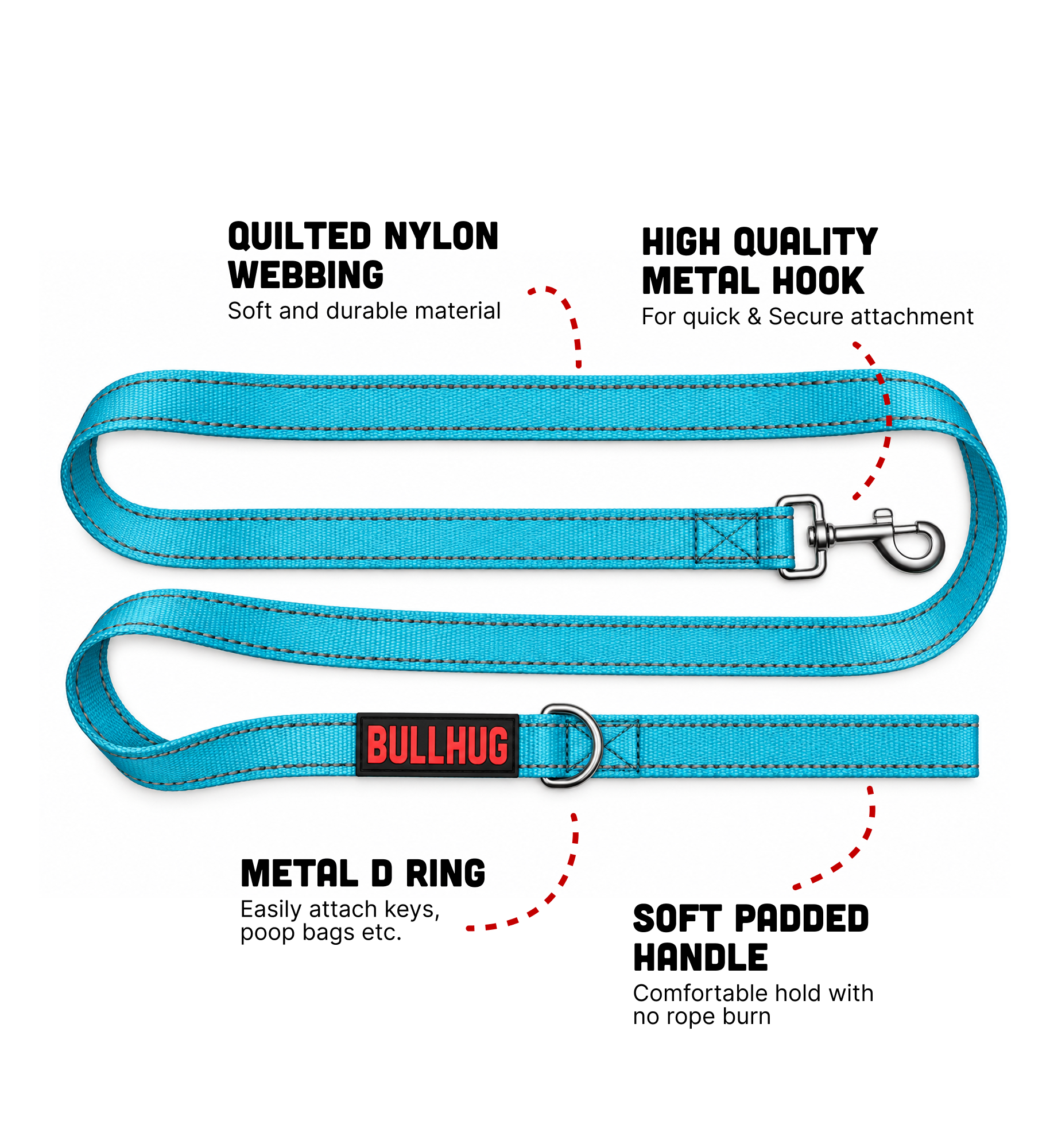 Teal BullHug 6ft Dog Leash – Padded Handle