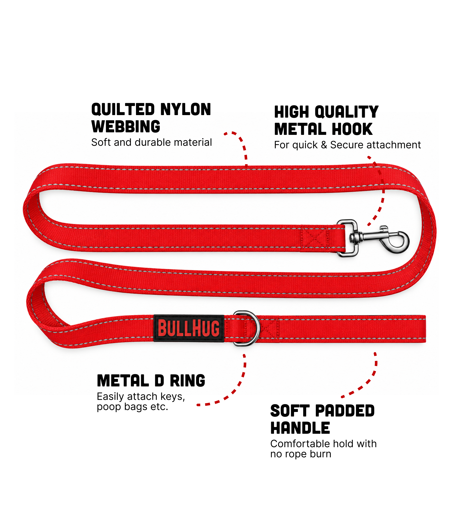 Fire Truck Red BullHug 6ft Dog Leash – Padded Handle