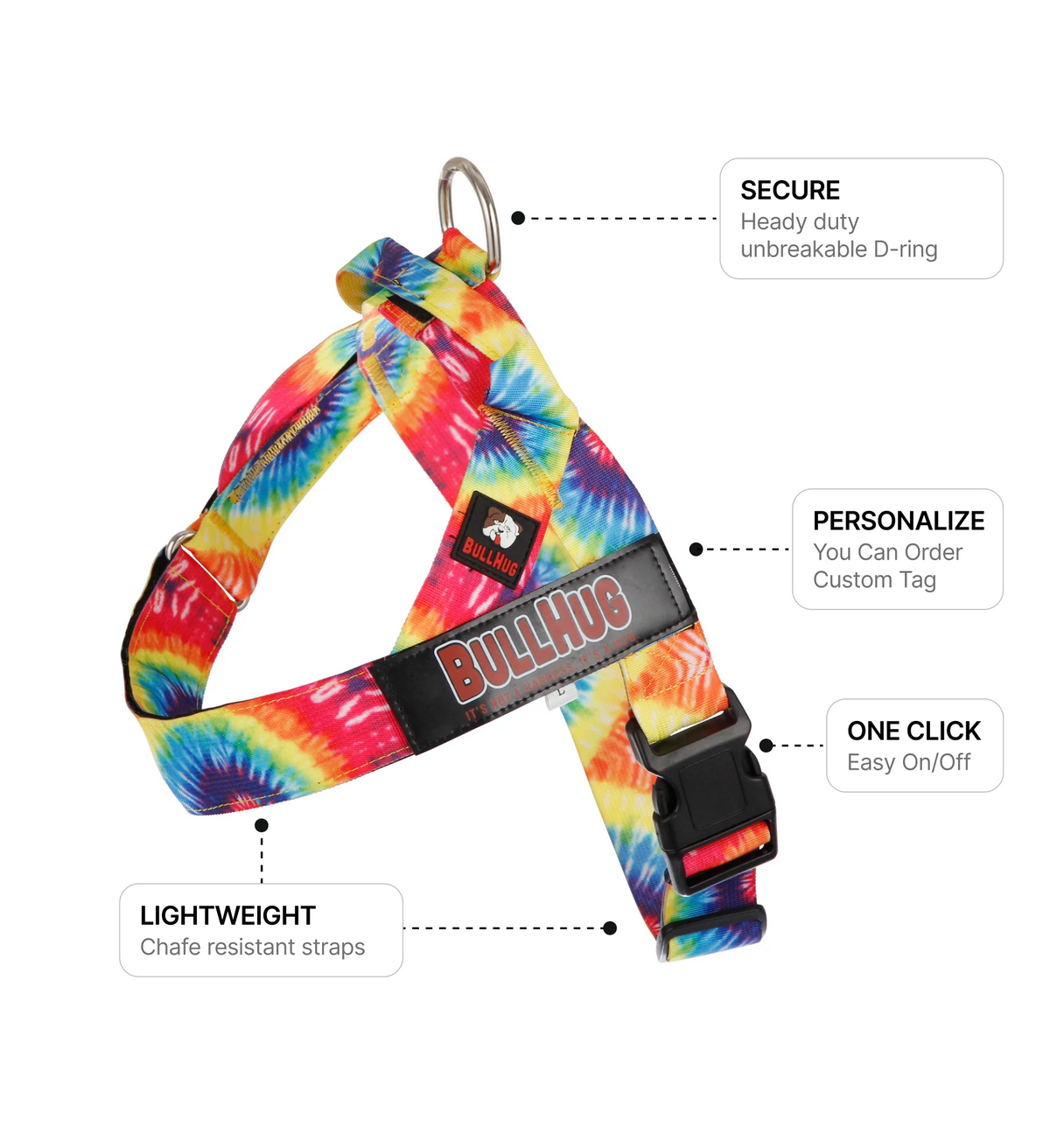 Tie Dye Dog Harness – Non-Choking, Adjustable