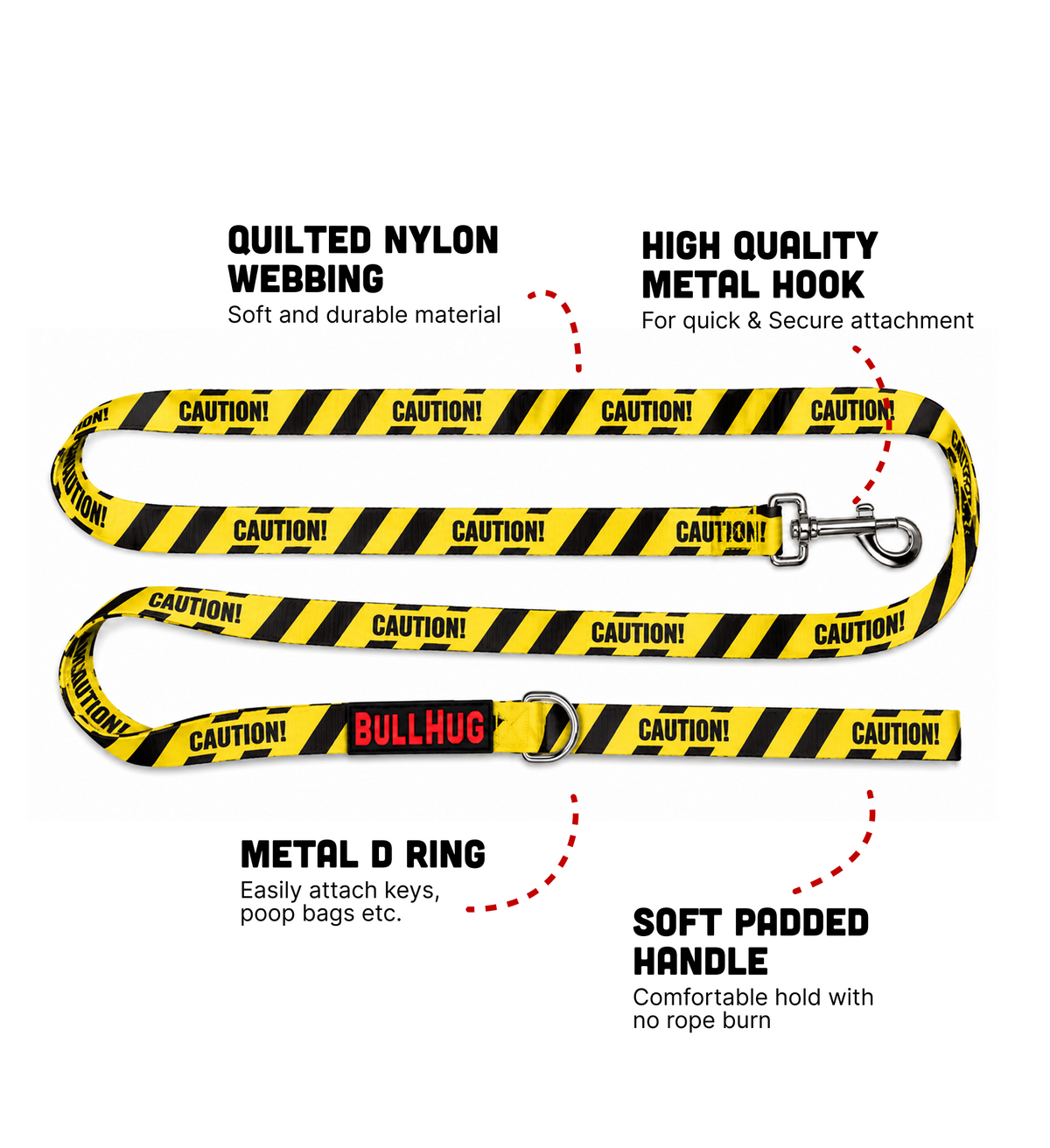 Caution BullHug 6ft Dog Leash – Padded Handle