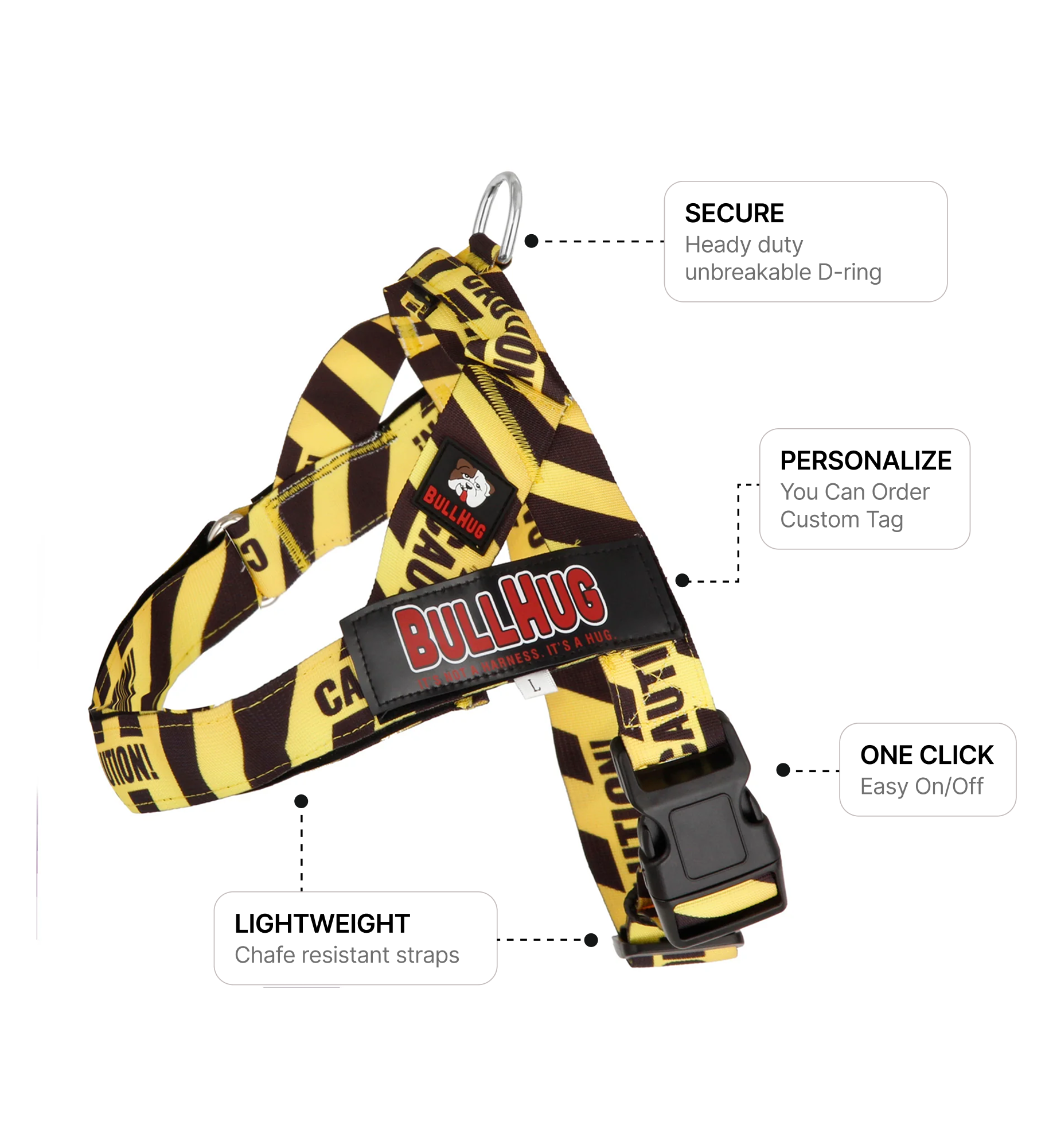 Caution BullHug Dog Harness – Non-Choking, Adjustable
