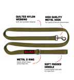 Olive Green BullHug 6ft Dog Leash – Padded Handle