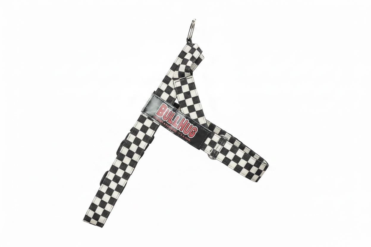 Black and White Checkers Dog Harness – Non-Choking, Adjustable