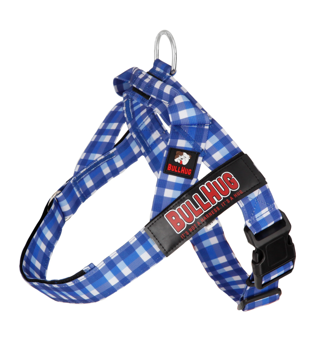 Blue Plaid BullHug Dog Harness – Non-Choking, Adjustable
