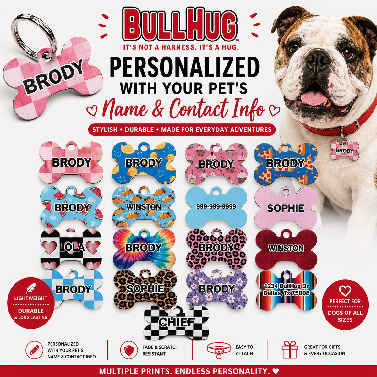 Personalized Dog Name Tag | Custom Pet ID Bone Charm