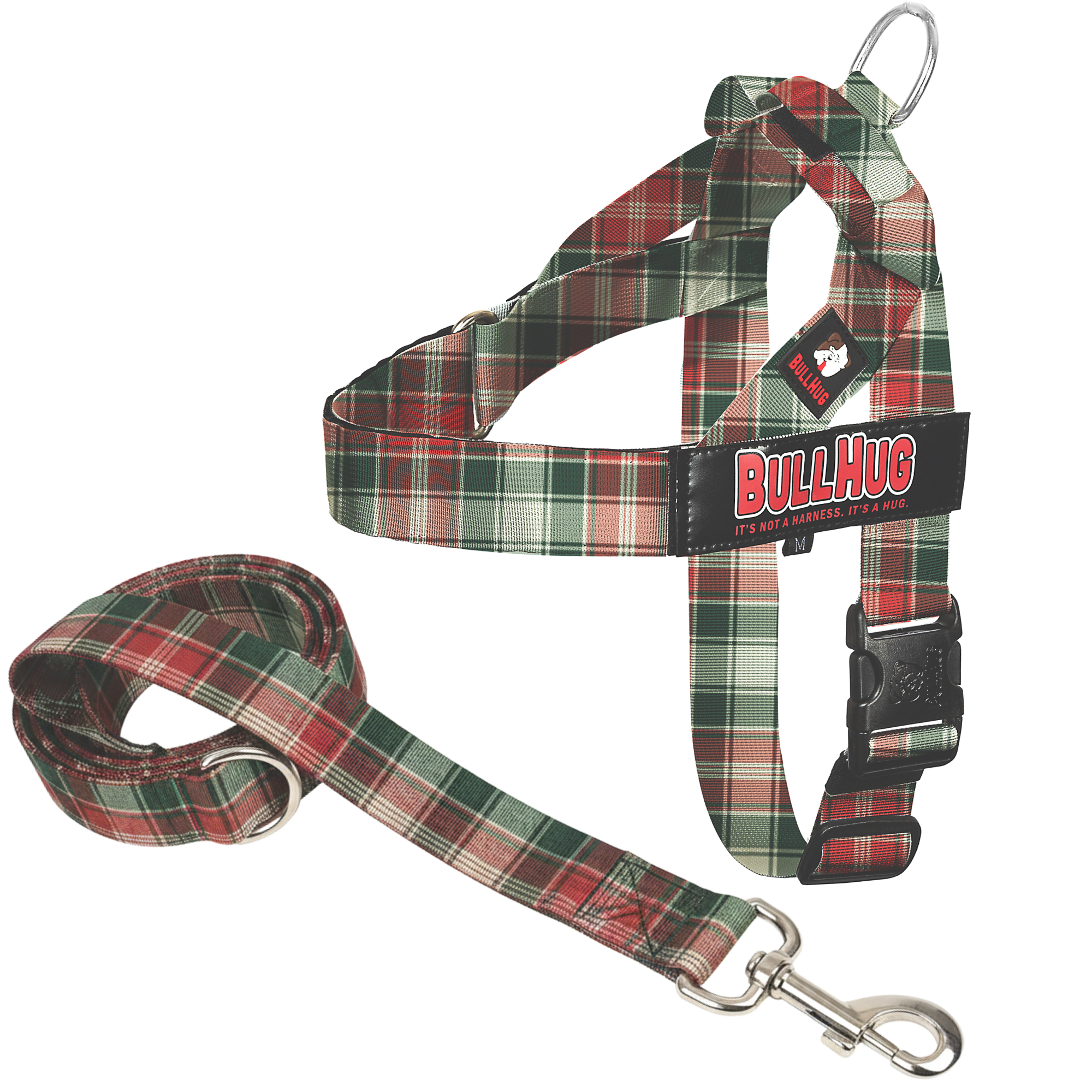 Jolly Good Plaid Red Green White Dog Harness and 6ft Leash Combo
