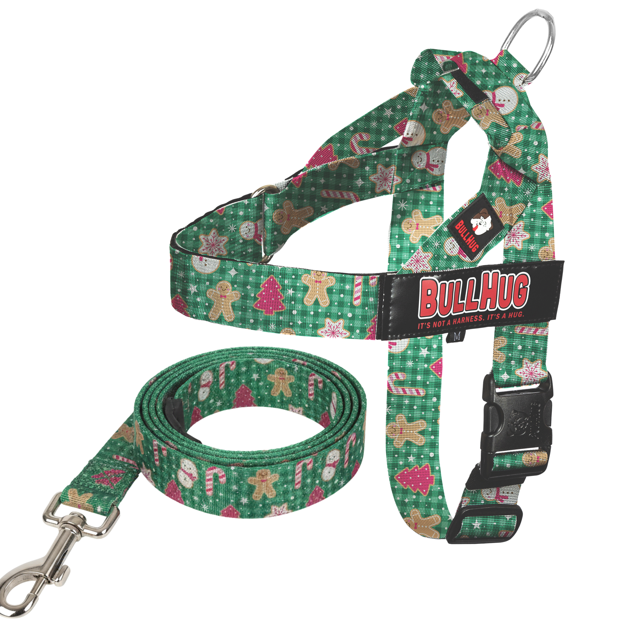 Holiday Festive Red Green White Dog Harness and 6ft Leash Combo