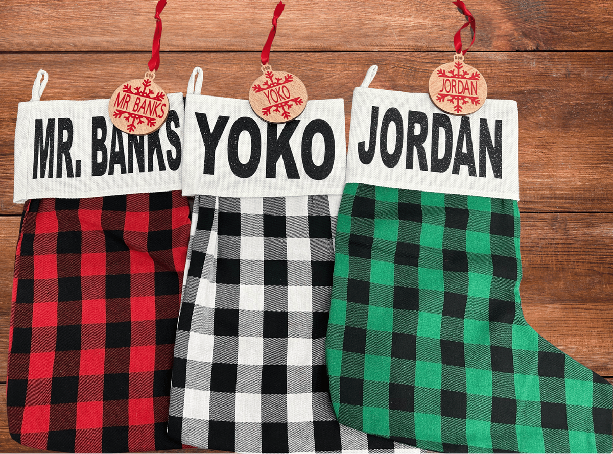 BullHug Buffalo Plaid Custom Holiday Stockings