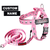 bullhug essentials combo with dog harness, leash and custom name tag - pink skull